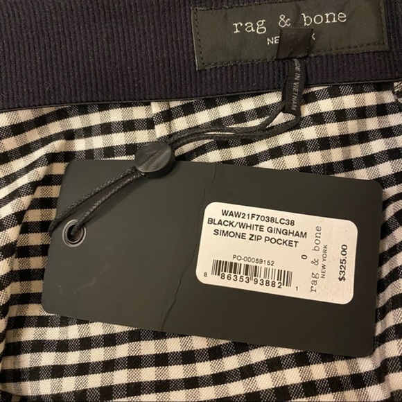 RAG & BONE Black/White Gingham Simone Zip Pocket Pants in Black/White Size 0 - Picture 9 of 10